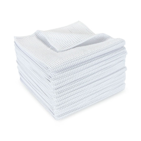 Monarch Brands Waffle Microfiber Cloths - 16in x 16in, White, 180PK M915104W-CS